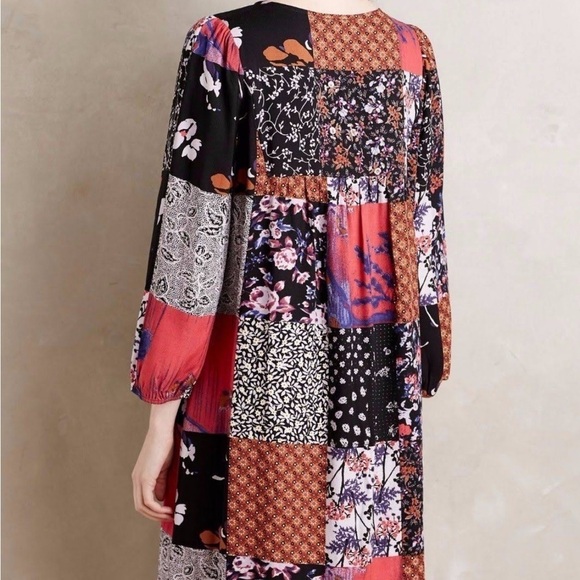 Anthropologie One September Blue, Purple, Patchwork Orange Lace Up Tunic Dress - Picture 3 of 15